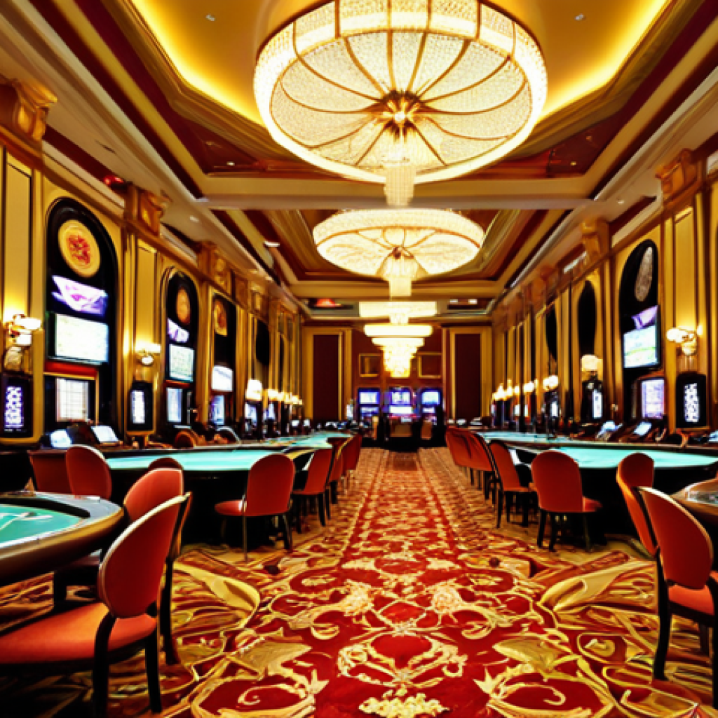 **

"A professional establishing shot of a luxurious Macau casino interior, showcasing elegant architecture, ornate details, and patrons in modest, professional attire. Focus on the opulence and excitement, with soft, diffused lighting. Safe for work, appropriate content, fully clothed, professional setting, perfect anatomy, correct proportions, family-friendly atmosphere, high quality."

**